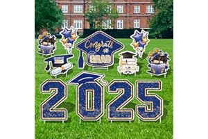 Vivantia Large 11 PCS Graduation Yard Signs, Class of 2025 Congrats Grad Outdoor Lawn Yard Sign with Stakes, Graduate Decorations Yard Decors for College High School Party, Blue and Gold