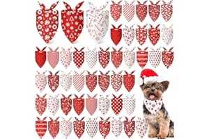 Abbylike 50 Pcs Christmas Dog Bandanas Bulk Xmas Red and White Bandanas for Dogs Triangle Kerchief Bibs Scarf Set for Pet Chr
