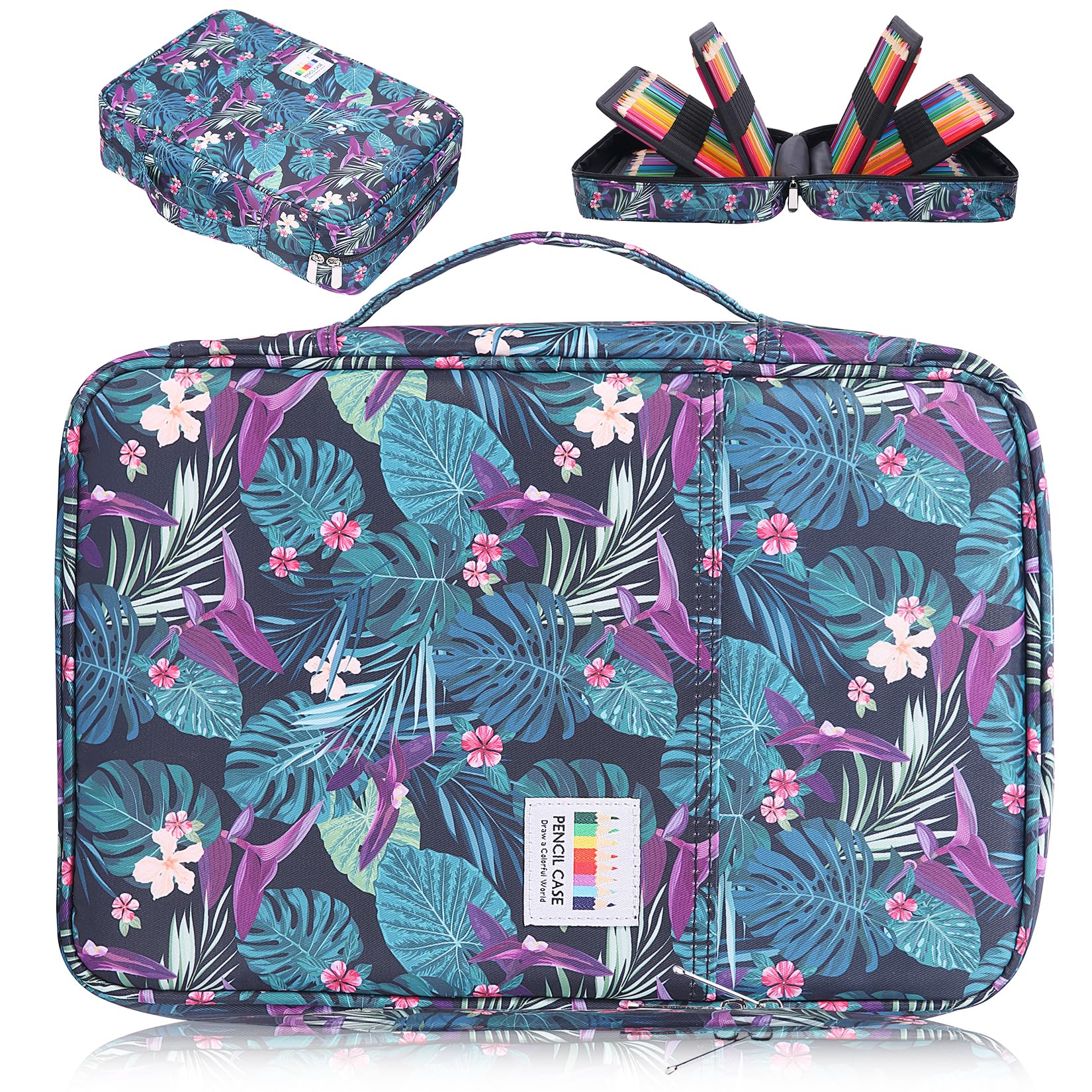 AYVANBER Big Capacity Colored Pencil Case Organizer 304 Slots Pen Holder Waterproof Storage Pouch Gel Marker Pen Bag Box for Cosmetic Brush Pencils & Gel Pen Used for Student or Artist (Bamboo Leaf)