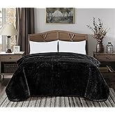 Chezmoi Collection Heavy Single Ply 9 Lbs Korean Style Faux Mink Blanket, 750GSM Thick Silky Soft Plush Raschel Mink Blanket, 85" x 95" King, Solid Black