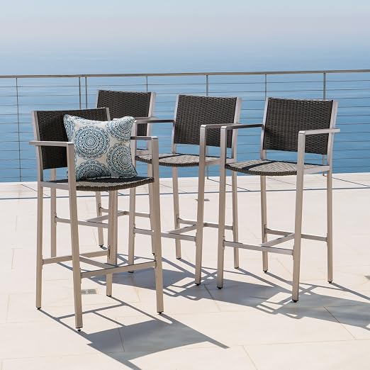 Set Of 2 Gdf Studio 300355 Capral Outdoor Grey Wicker Barstools Sareg Com