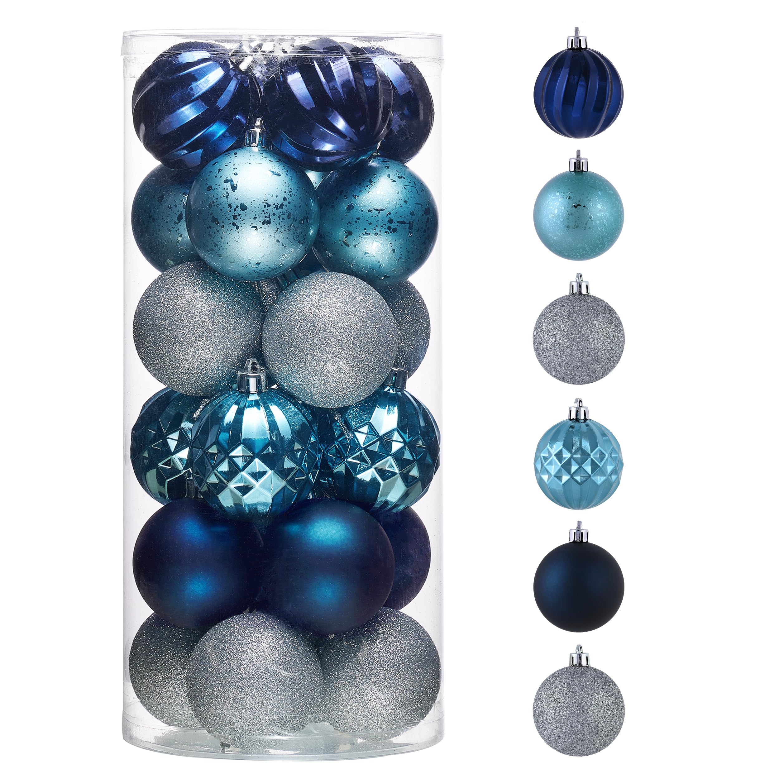 Valery Madelyn Christmas Baubles Set for Tree Decoration, 24pcs 6cm Artic Village Blue Silver Shatterproof Christmas Ball Ornaments