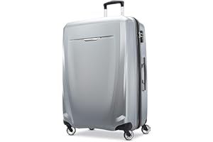 Samsonite Winfield 3 DLX Hardside Expandable Luggage with Spinners, Checked-Large 28-Inch, Silver