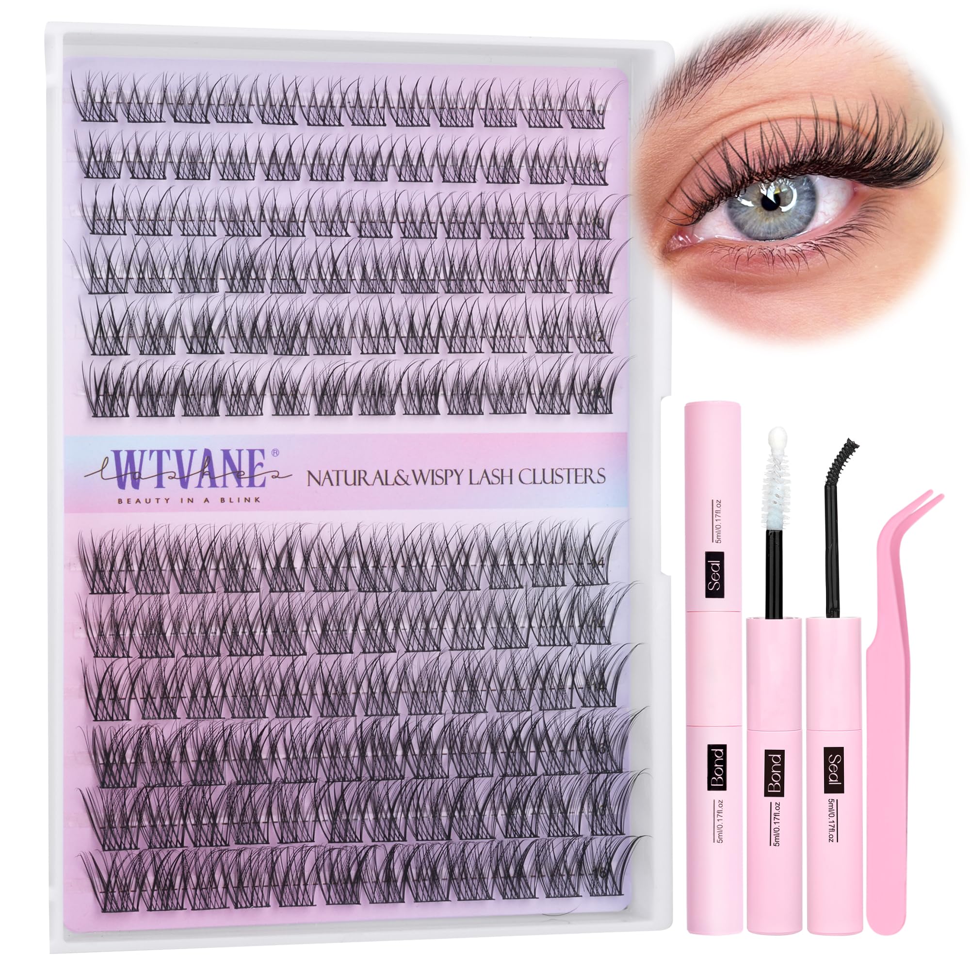 Photo 1 of ** MISSING**Wispy Lash Clusters Kit Natural Eyelash Clusters Extensions Kit 144pcs Individual Lashes DIY Lash Extension Kit with 10-16mm Lashes Clusters, Lash Bond and Seal,Lash Tweezers by Wtvane