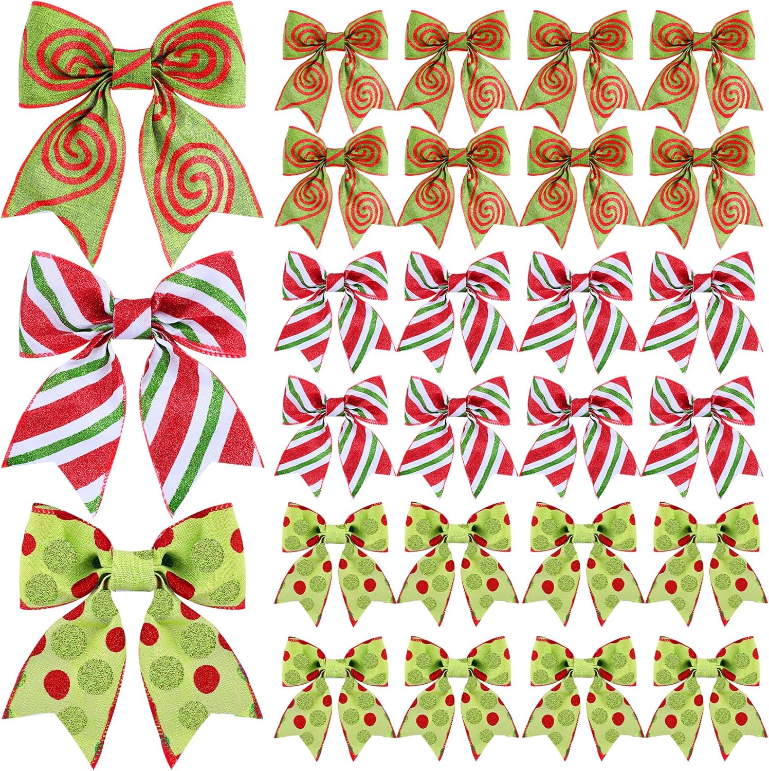 Bows & Ribbons - XunYee 30 Pcs Christmas Bow Decorations 5.5'' Red Green Glitter Dots Bows Elf Sequin Bow Ties Small Christmas Tree Wreaths Bow Xmas Decorative Bows Ornaments for Home