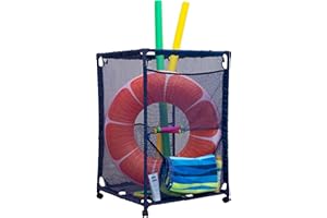 Essentially Yours Rolling Pool Storage Organizer Bin, Medium, (25.4" W x 25.4" L x 40" H), Blue Style 417227