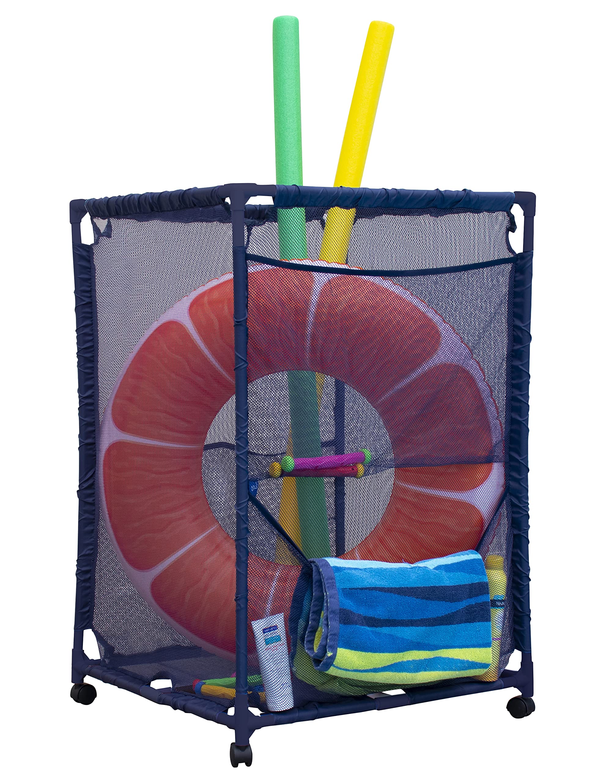 Photo 1 of ***MISSING INTRUCTIONS, MINOR DAMAGE TO ROD*** Essentially Yours Rolling Pool Storage Organizer Bin, Medium, (25.4" W x 25.4" L x 40" H), Blue Style 417227