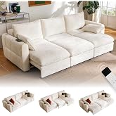 103" Electric Pull Out Sleeper Sofa Bed, 2in1 Power Extendable Couch Bed | Velvet Beige, Fast Charging USB Port, 3 Smart Motor, Wide Backrest, Oversized Convertible Couches for Living Room Small Space