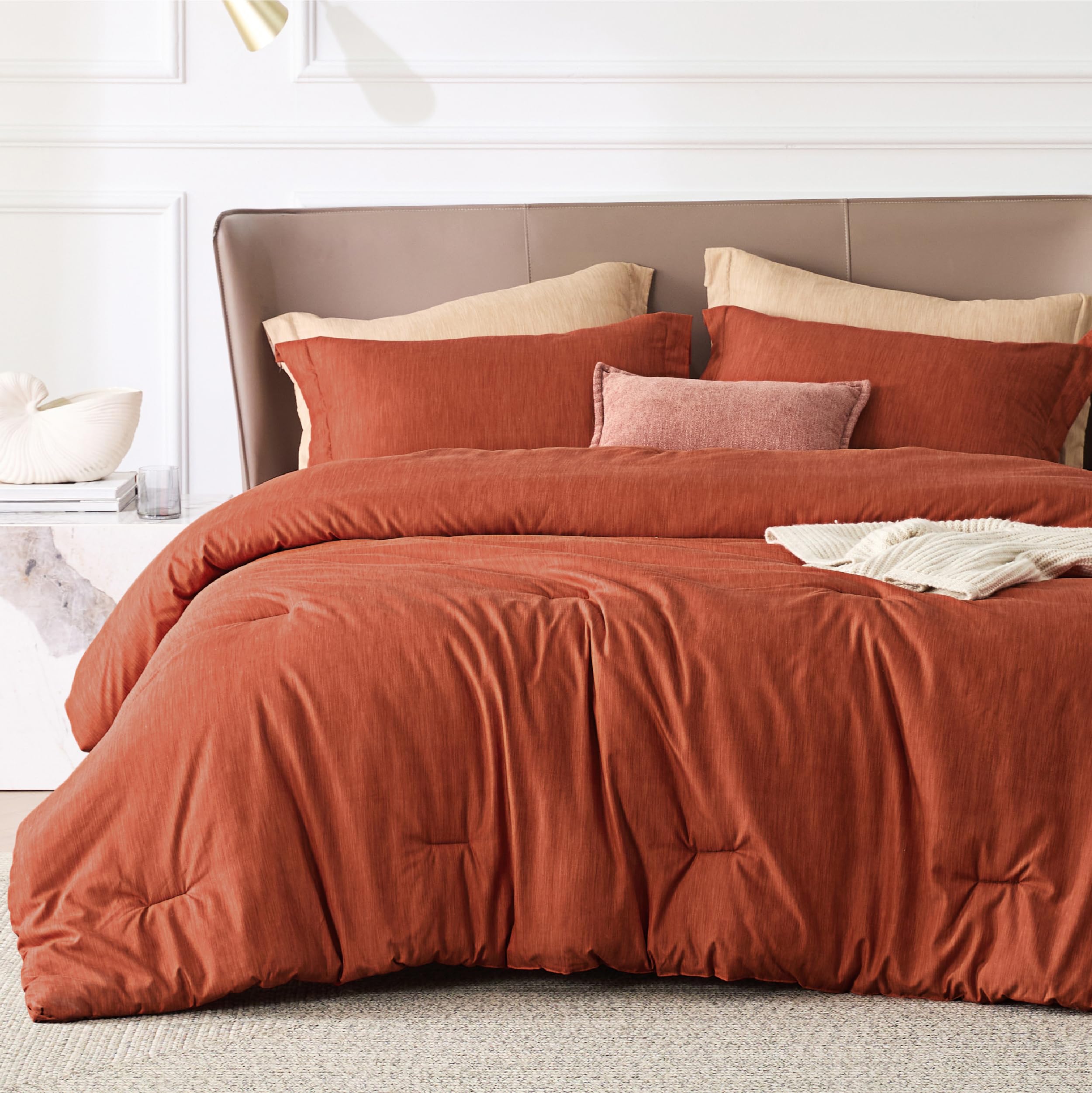 Photo 1 of Bedsure California King Comforter Set - Burnt Orange Soft Bedding for All Seasons, Cationic Dyed Bed Set, 3 Pieces, 1 California King Size Comforter (104"x96") and 2 Pillow Shams (20"x36"+2")