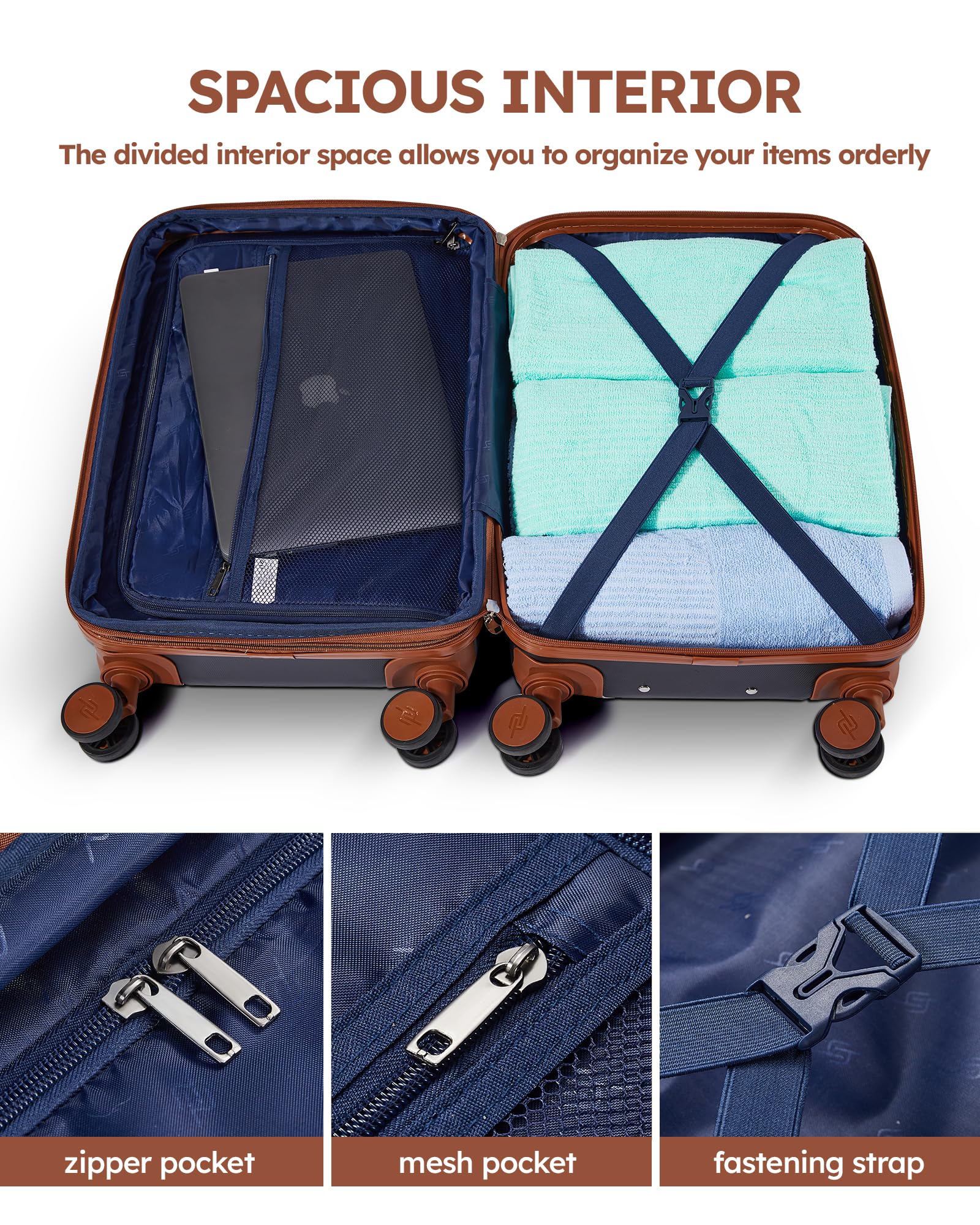 3 Piece Luggage Sets Expandable, Hardshell Travel Suitcase with Double Spinner Wheels and TSA Lock (Black Brown)