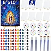8 Painting Kits, Sip and Paint Art Kit for Adults, 8x10 Inch Canvas for Painting with 8 Easels, Brushes, Paint Trays, Acrylic Paints Set for Couples Date Night, Party Supplies