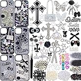 Junk Case Charms Kit,Black Junk Phone Case Charms Bedazzling Kit,Big Charm for Customizing Cases,Kawaii Bow, Nail Accessories, Flatback Pearls, Rhinestones,Aesthetic Decor for Personalization