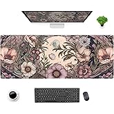 Pastel Purple Floral XL Large Gaming Mouse Pad Pink Flower Forest Desk Mat with Stitched Edges, Non-Slip Rubber Base Mousepad Laptop Computer Keyboard and Mouse Mat 31.5x11.8 in