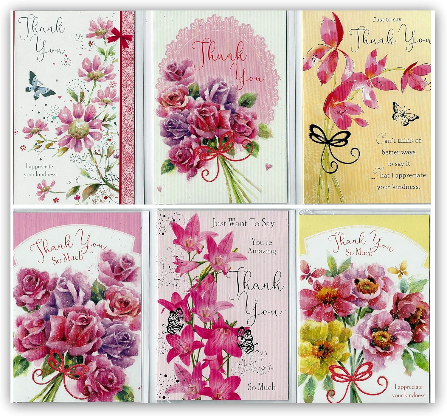 24 Assorted ThankYou Greeting Cards & Envelopes. Standard Size Cards with Full Colour Inside