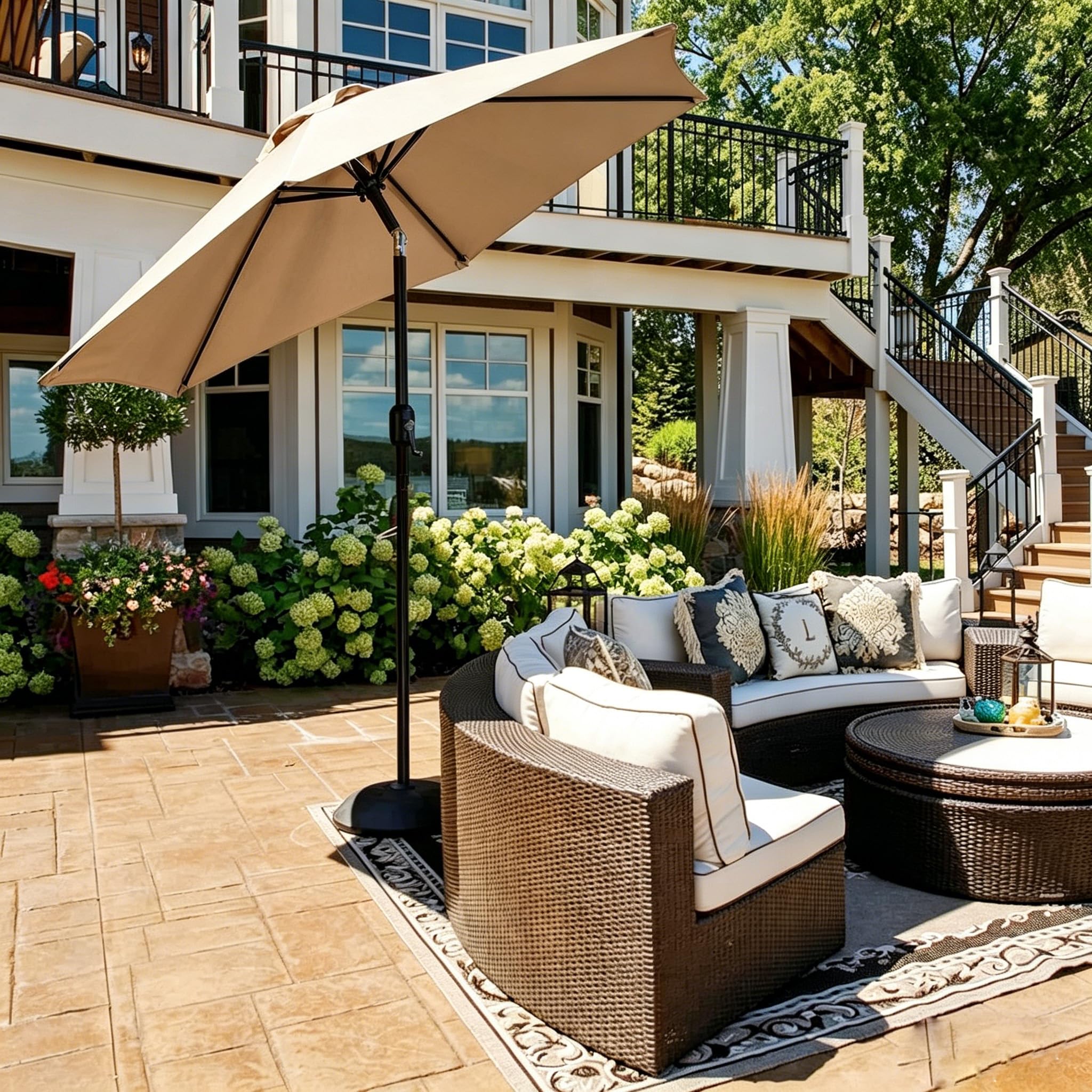 Yaheetch Sonnenschirm Ø 230cm Marktschirm Gartenschirm mit Kurbel Wasserdicht Terrassenschirm Rund Sonnenschutz 2