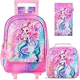 KLFVB Rolling Backpack for Girls Boys, Kids Roller Wheels School Bookbag with Lunch Bag, Wheeled School Bag for Children