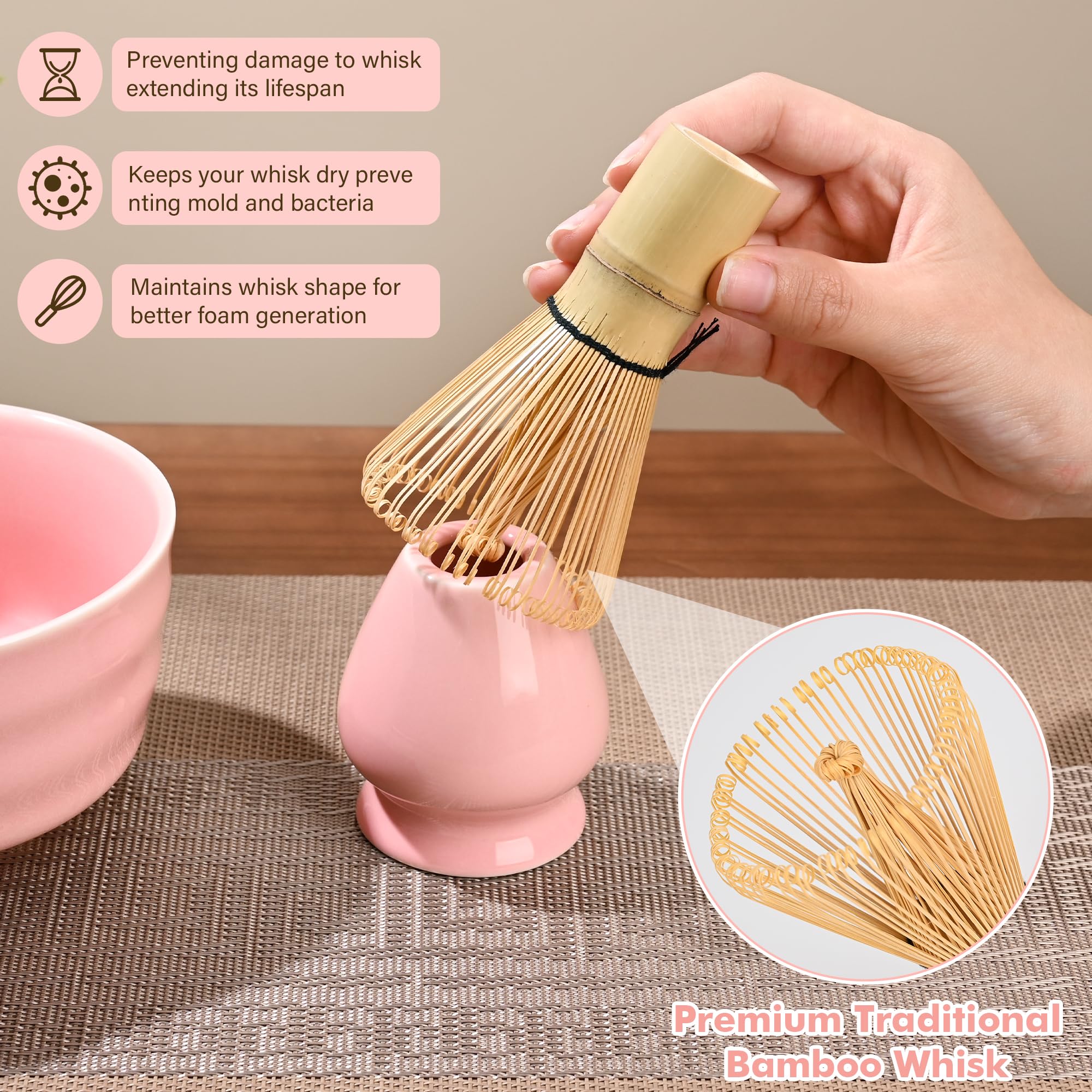 Matcha-Schneebesen-Set – Japanisches Matcha-Tee-Set für den Haushalt für Teeliebhaber (Pink) 5