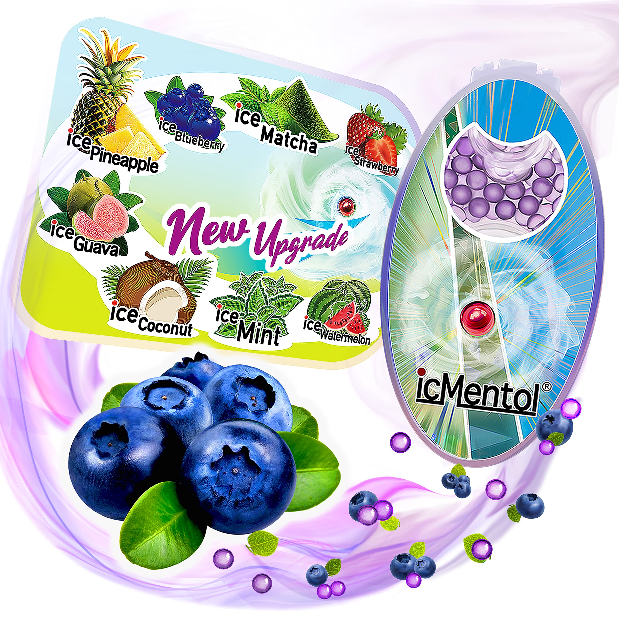 icMentol - New Improvements, 100 Versatile Menthol Balls, Menthol Capsules, Aromatic Balls, Scented Ball (Blueberry)