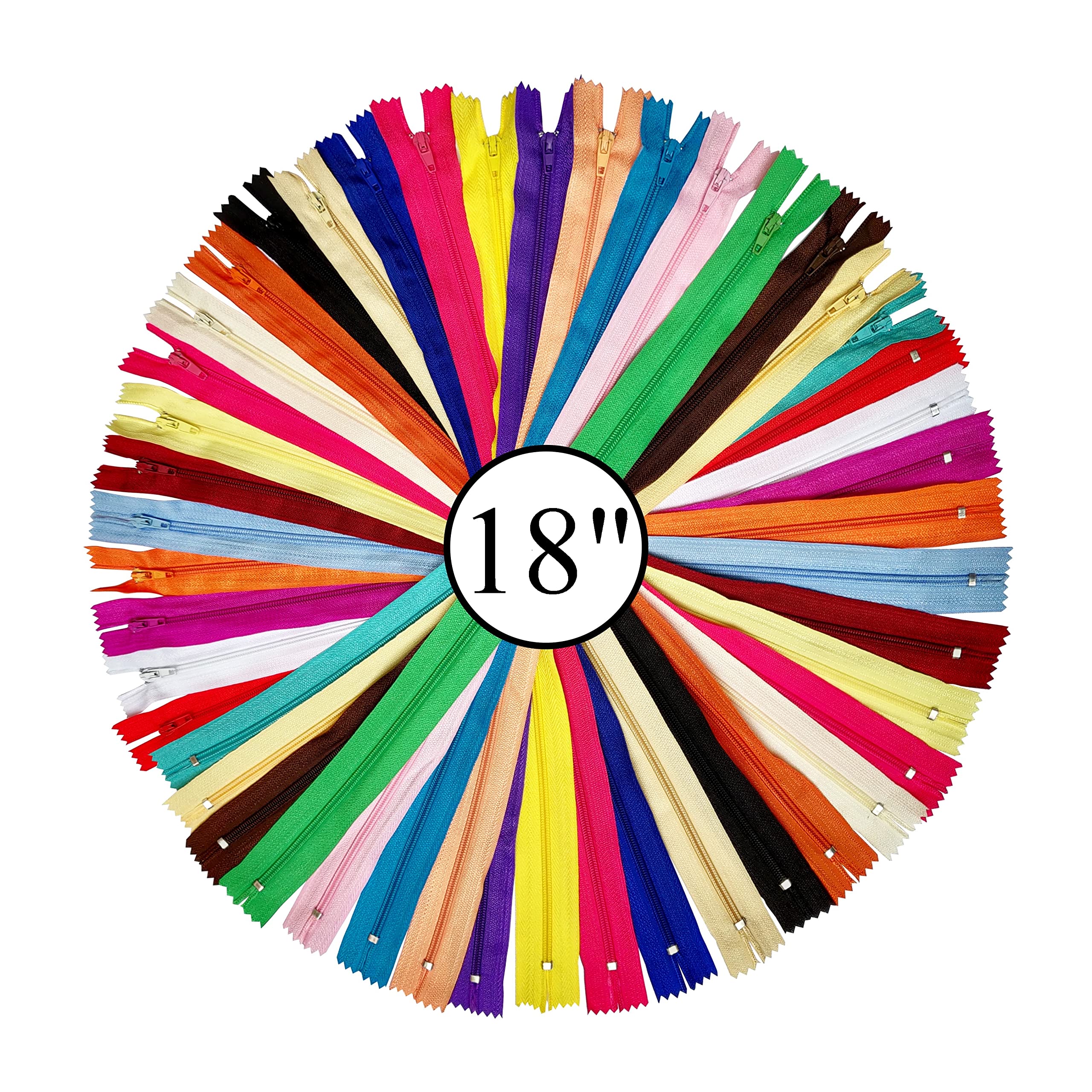 KGS Nylon Zipper for Sewing Crafts | 20 Assorted Colours | Size: 18 Inch / 45.7 cm | 40 Zippers/Pack | Multicolor #3 Zippers for Sewing Supplies and Replacement in Bags, Pouches, Skirts, Dresses