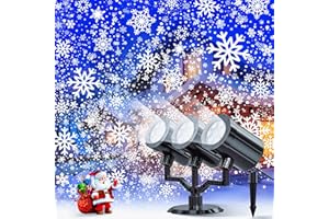 GUSODOR Christmas Projector Lights Outdoor,Christmas Snowflake Projector Lights IP65 Waterproof, LED Rotating Snowfall Decor Garden Party Outdoor Christmas Decoration for Atmosphere - Upgraded 3-Head