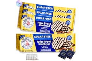 NOBLE CRUNCH Fudge Striped Shortbread Sugar Free Cookies (4, 11.3oz packs) - Organic Yerba Mate Teabags (Lemon, Roasted - 2 teabags) - 6 Items Total