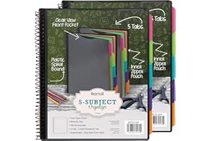 Samsill 10 Pocket Spiral Project Folder Organizer with 5 Dividers, Zipper Pouch, Customizable Front Cover, Erasable Write On 