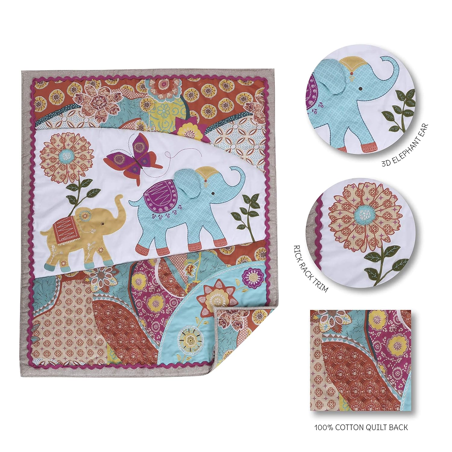 Amazon Com Levtex Baby Zahara Crib Bed Set Baby Nursery Set Orange Teal Yellow Red Fuchsia Boho Elephant 5 Piece Set Includes Quilt Fitted Sheet Diaper Stacker