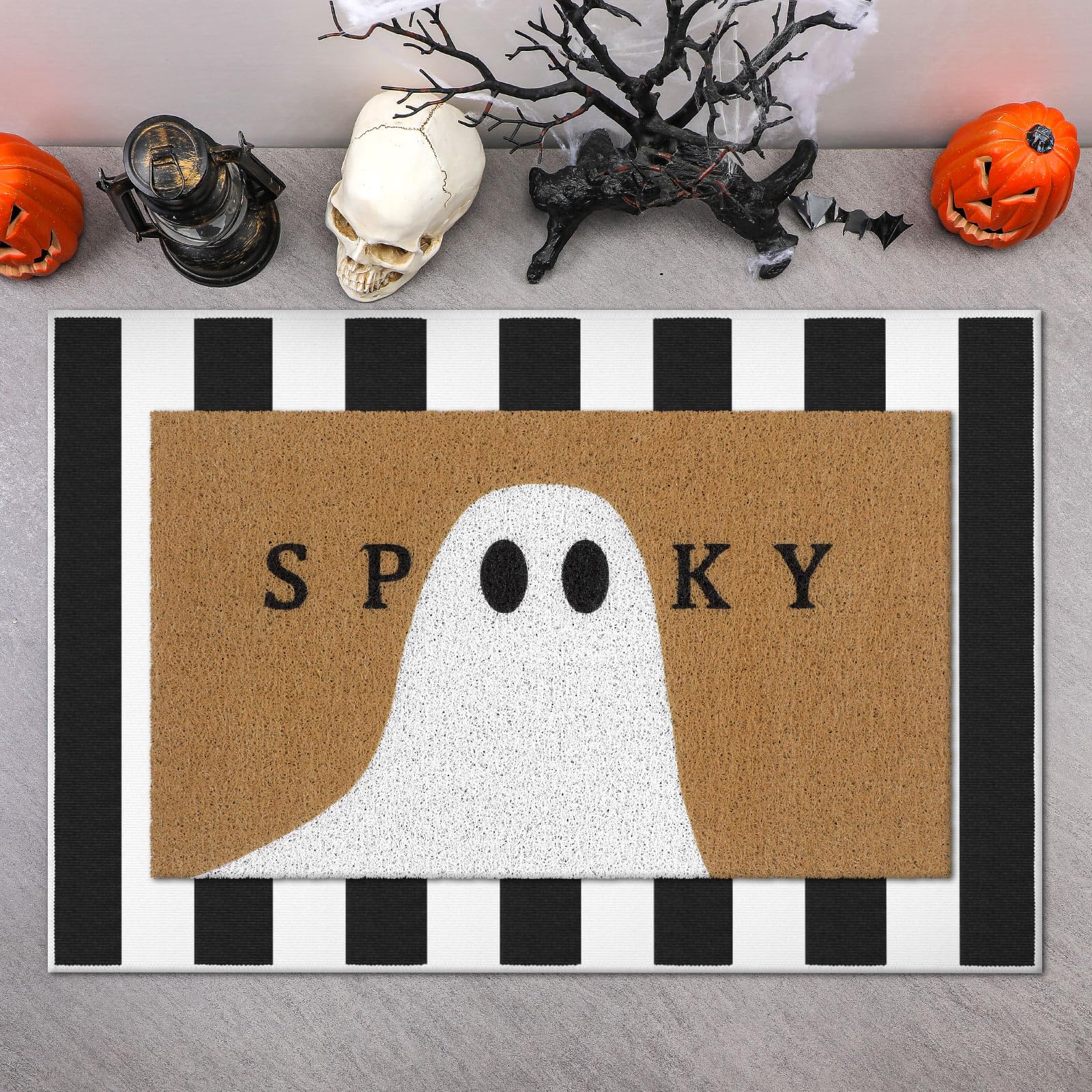 Photo 1 of *Missing Parts - Check clerk notes*
Tinideya 2 Pcs Halloween Doormat Spooky Ghost Outdoor Welcome Mats for Front Door Non Slip Ghost Coir Floor Mat Black White Stripe Halloween Rug for Outside Front Porch Entryway Decor