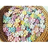PL Set of 50 Tiny Pretty Flowers Embellishment with Thread stem multicolored1 Tone Pastel Mulberry Paper Flower Size 0.30" Very Small Craft Handmade Wedding Scrapbook for so Many Card Craft Projects