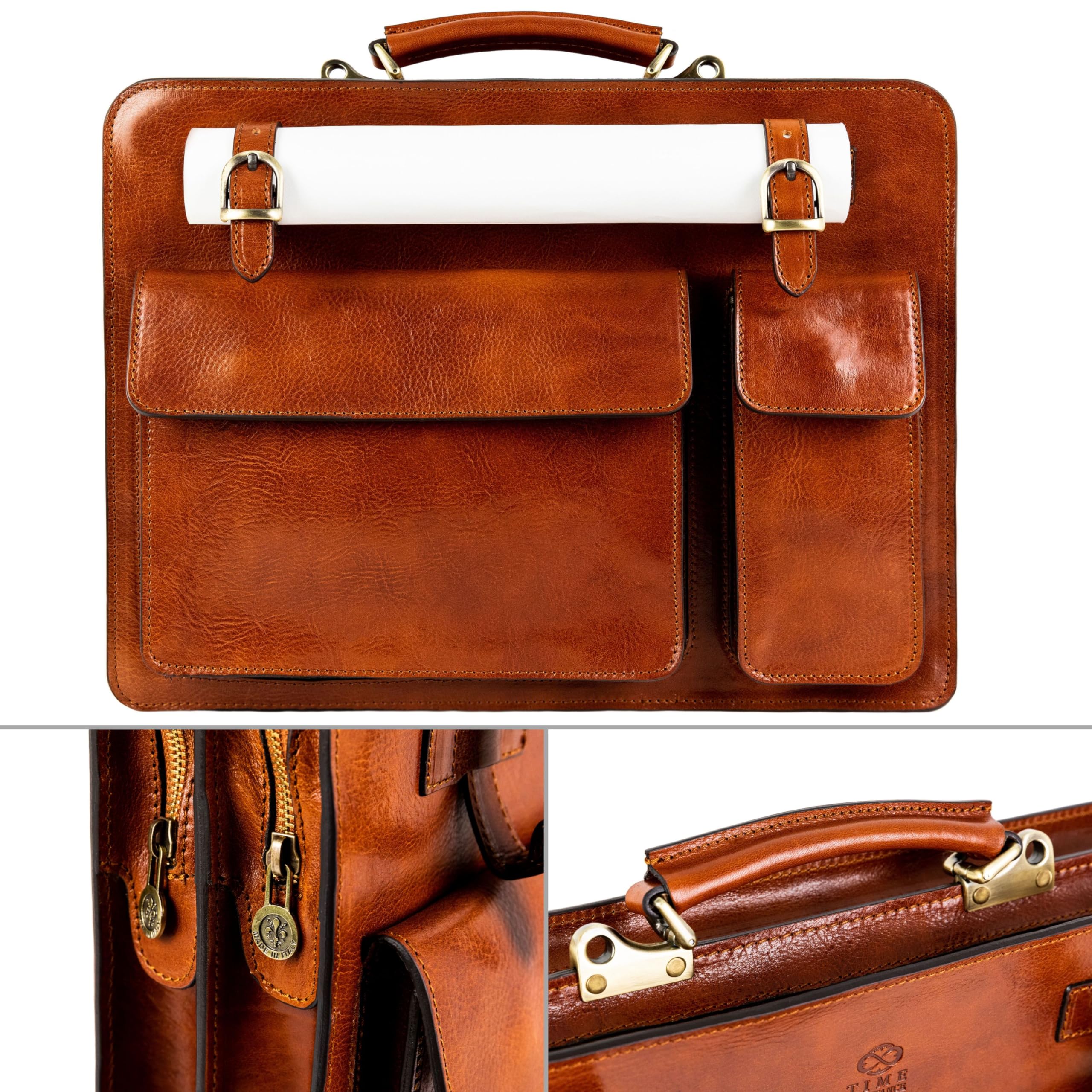 Time Resistance Leather Briefcase - Classy Bag for Men - Business and Vintage Briefcase Made in Italy