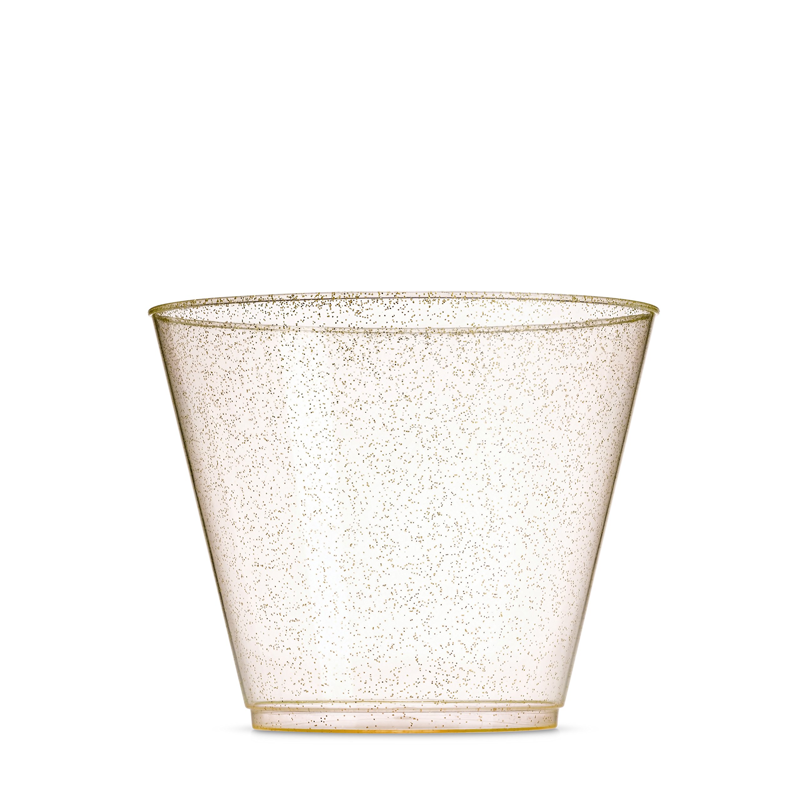 100 Glitter Plastic Cups 9 Oz Clear Plastic Cups Old Fashioned Tumblers Gold Glitter Cups