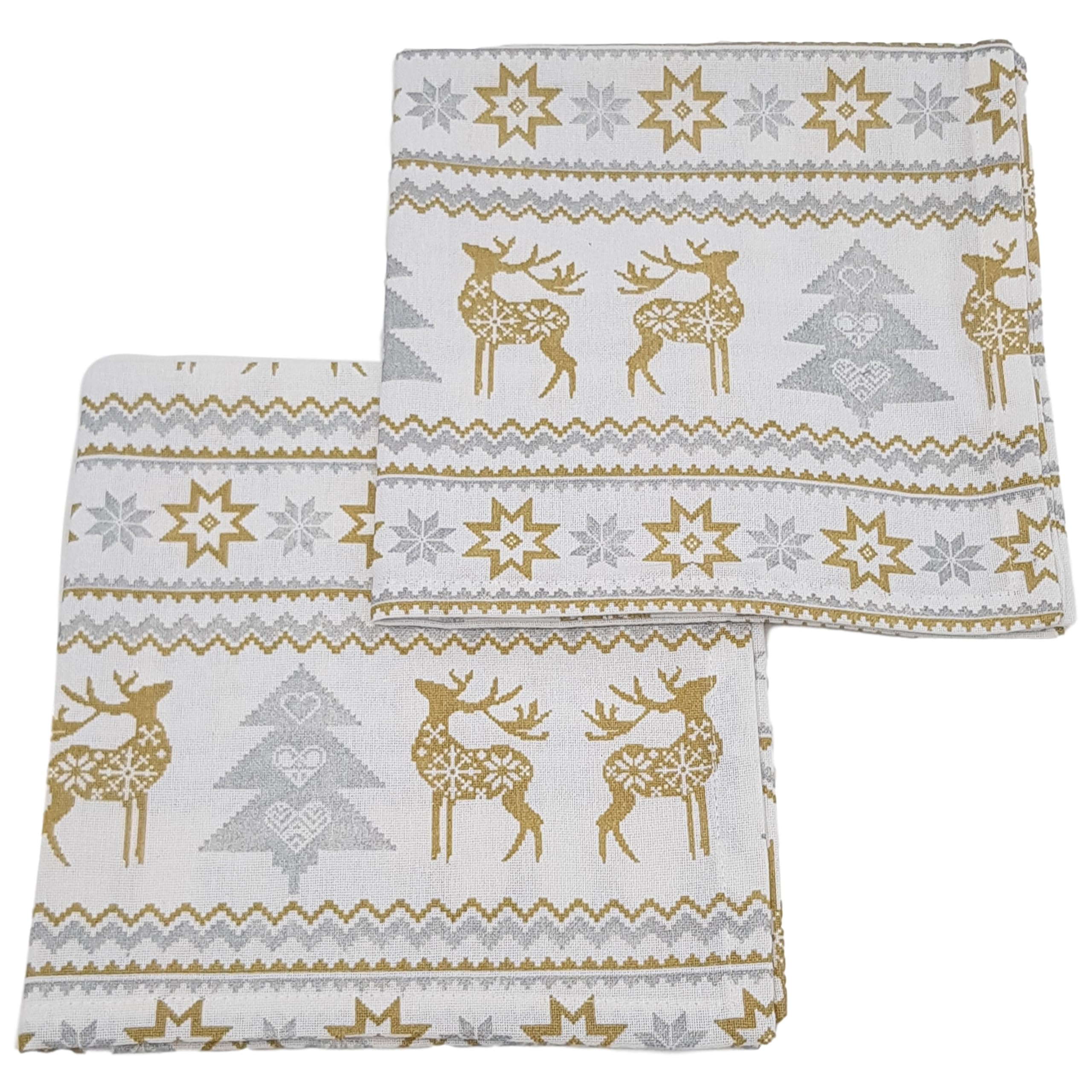 Christmas Napkin - Cotton Napkins for Christmas-Themed Dining Table Setting & Silverware - Nordic Silver & Gold Reindeer Napkins - Ragged Rose Gift Wrapped Cloth Napkins Set of 4-40 cm x 40 cm