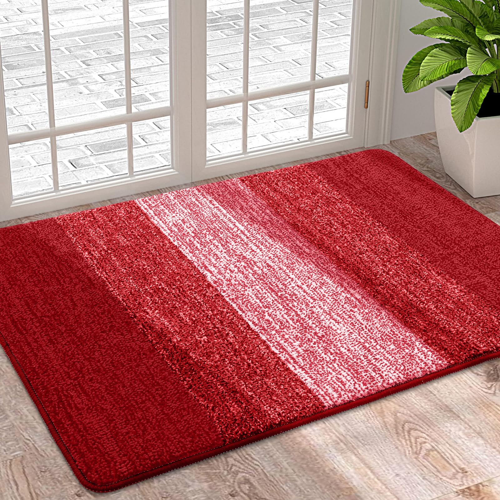 Homaxy Door Mats Indoor, Machine Washable Soft Doormats, Dirt Trapper Super Absorbent Entrance Rug, Non-slip Floor Mats For Inside, Front Back Door, Pets and Dogs (50 X 80 cm, Red)