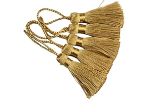 Makhry 20pcs 4.3 Inch Handmade Silky Floss Mini Tiny Craft Tassels with 2-Inch Cord Loop and Small Chinese Knot for Earrings, Souvenir, Bookmarks, DIY Craft Accessory,Tags (#47Champagne)