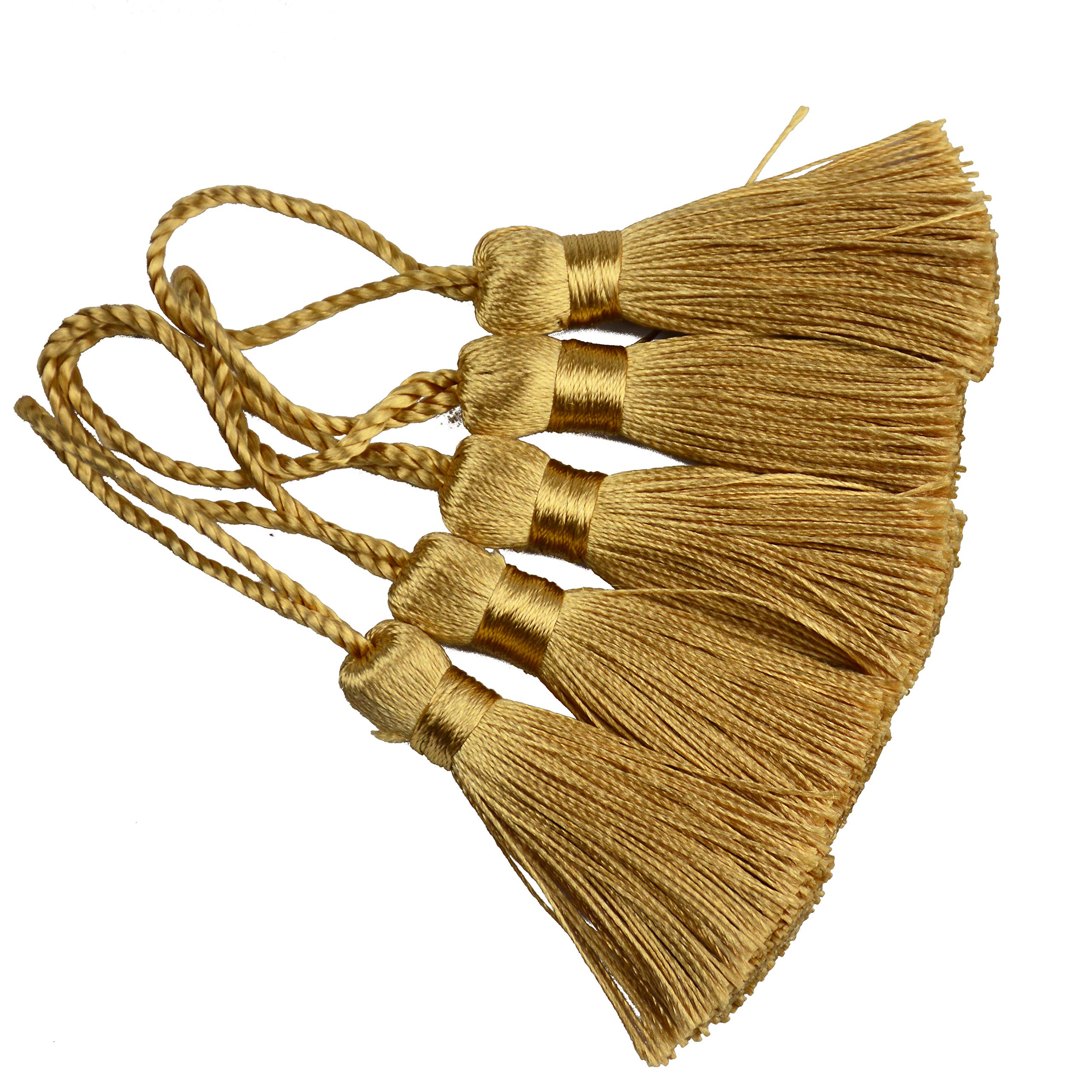 Makhry 20pcs 4.3 Inch Handmade Silky Floss Mini Tiny Craft Tassels with 2-Inch Cord Loop and Small Chinese Knot for Earrings, Souvenir, Bookmarks, DIY Craft Accessory,Tags (Champagne)