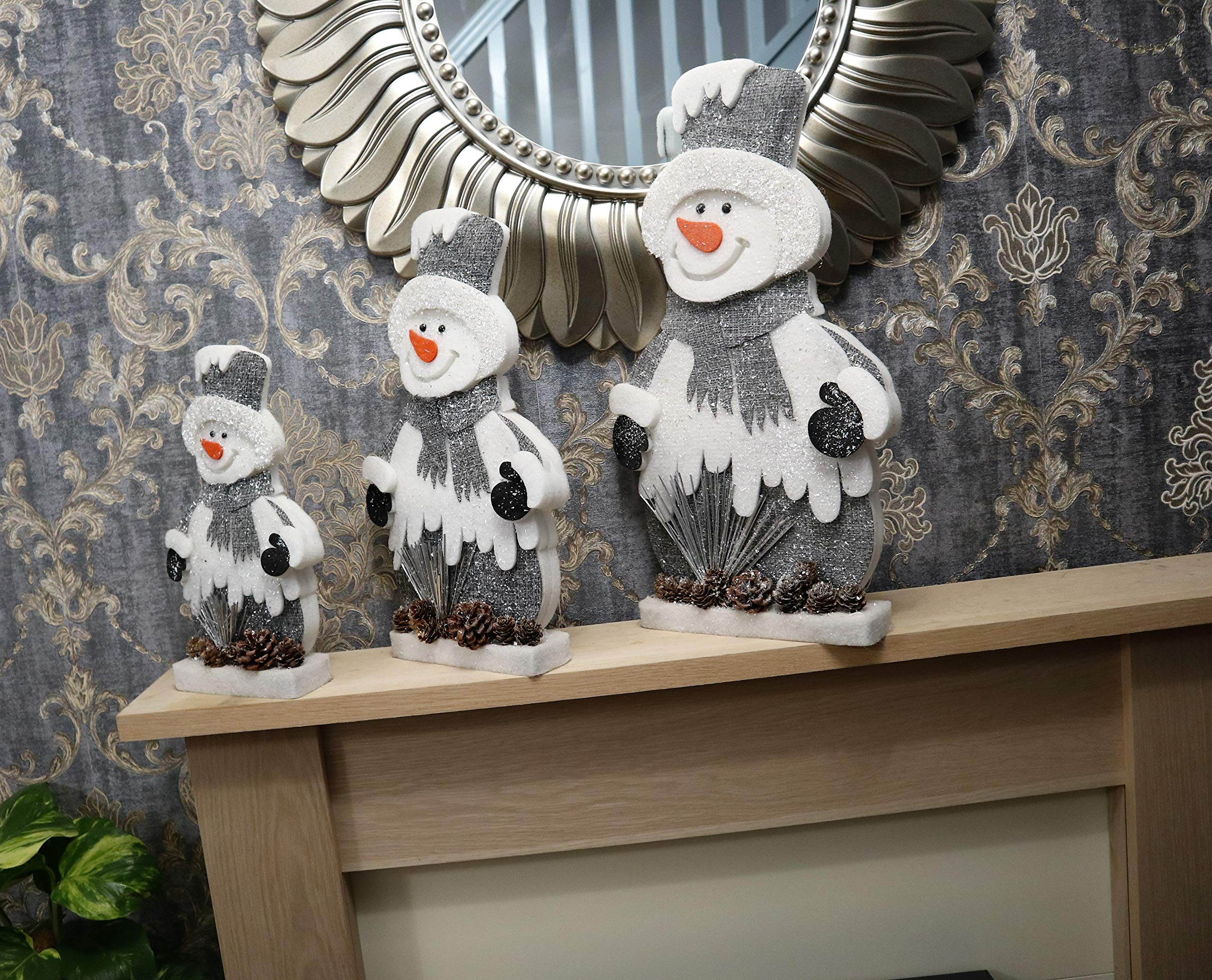 SHATCHI Christmas Table Top Figures Window Wall Door Holiday Home Xmas Glitter Foam Showpiece Decorations, Grey, 52cm, Snowman