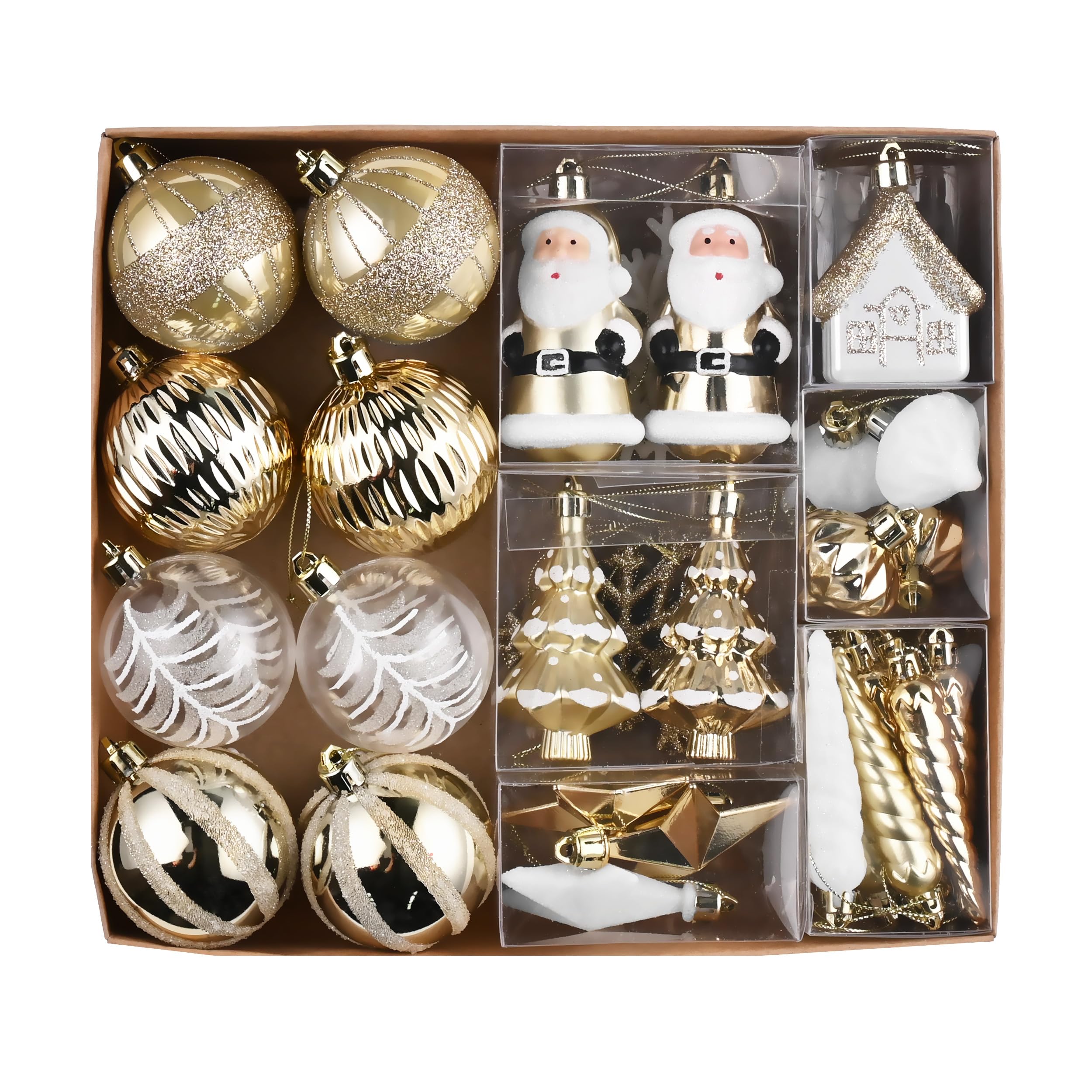 Valery Madelyn Christmas Tree Ball Set of 40 White and Gold Christmas Ornaments Tree Decorations with Top Star Fashion Miscellaneous Ornaments Decoration Scandinavian Luxury (White Gold)