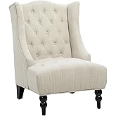 Great Deal Furniture GDFStudio Tall Tufted Fabric Accent Chair, Vintage Club Seat for Living Room (Light Beige)