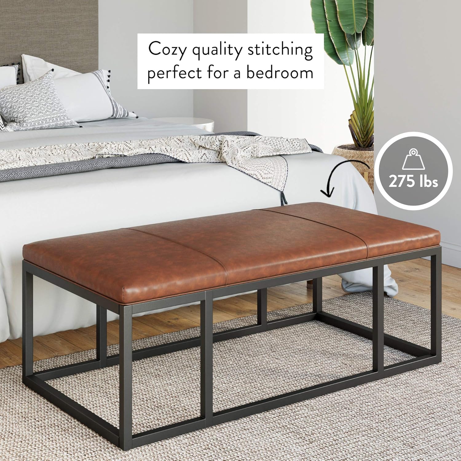 Living Room Entryway Bench With Faux Leather Tuft And Black Iron Frame Warm Brown Nathan James 31801 Nelson Coffee Table Ottoman Ottomans Living Room Furniture Wnyspeechtherapy Com