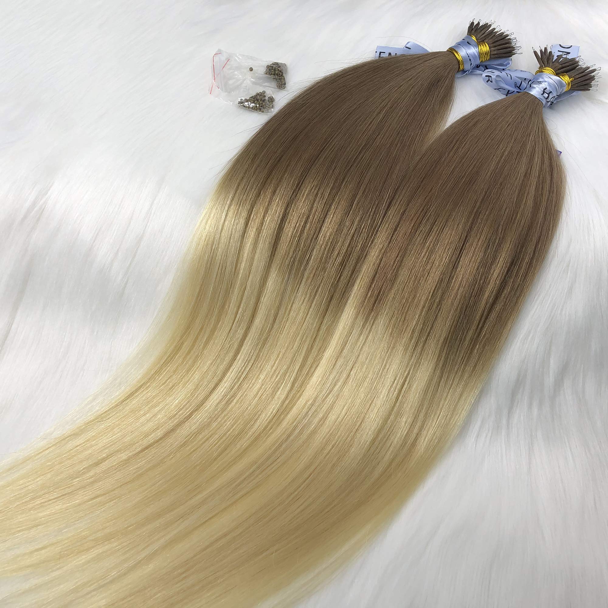 GOOFIT Nano Tip Hair Extensions Nano Beads Human Hair Remy Hair Nano Ring - 1g/s, 50s/pack - (20" T#12/613 Light Brown to Bleach Blonde)