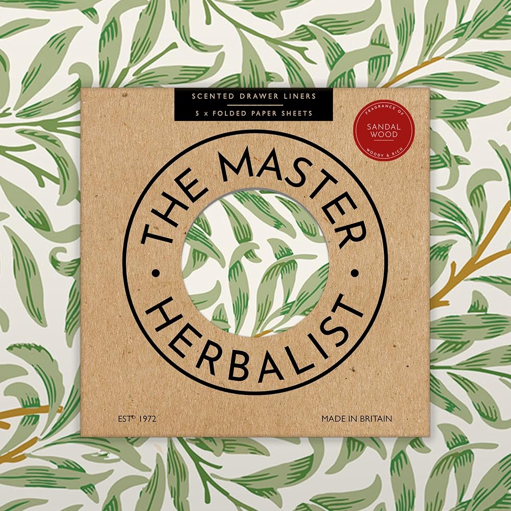 The Master Herbalist Sandalwood Drawer Liners 5 Sheets Willow Design UK Made