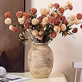 Rustic Ceramic Flower Vase - 8in Vintage erracotta Vase for Home Decor - Christmas Decorative TFlower Bud Vases, Mondern Farmhouse Vase - Living Room Shelf Decor Table, Lyeec