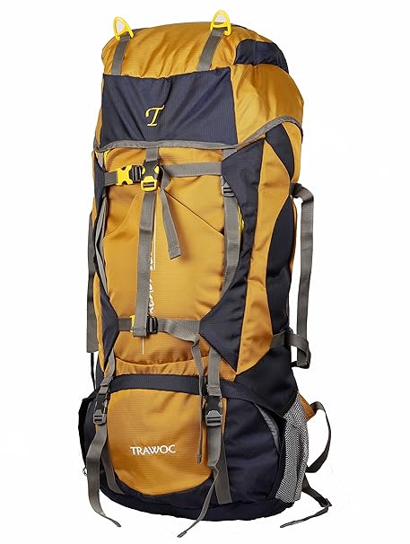 TRAWOC 60L Travel Backpack for Outdoor Sport Camp Hiking Trekking Bag Camping Rucksack HK006 (Yellow) 1 Year Warranty