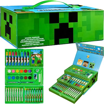 Minecraft Art Supplies Set with Pencils Crayons Markers Watercolors Travel Case