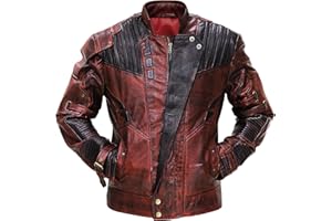 LP-FACON Mens Star Biker Maroon Halloween Cosplay Costume Leather Jacket Faux/Real