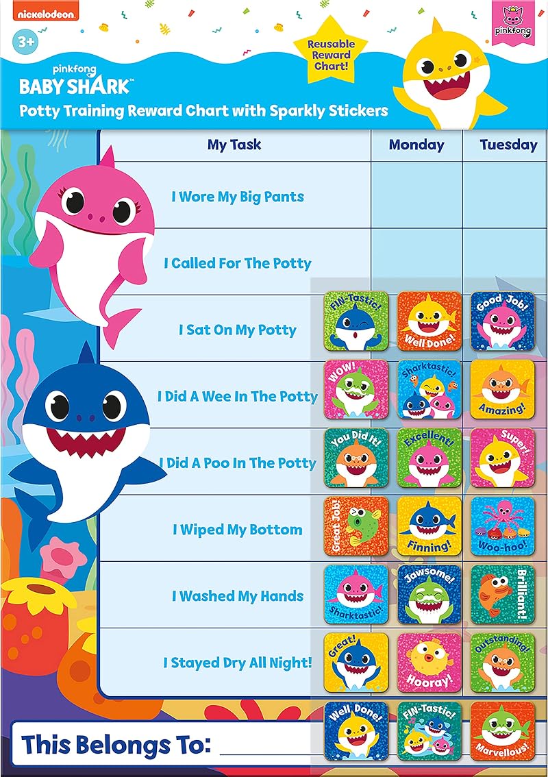 Paper Projects Baby Shark Potty Training Chart 56 Sparkly Stickers Wipe Clean