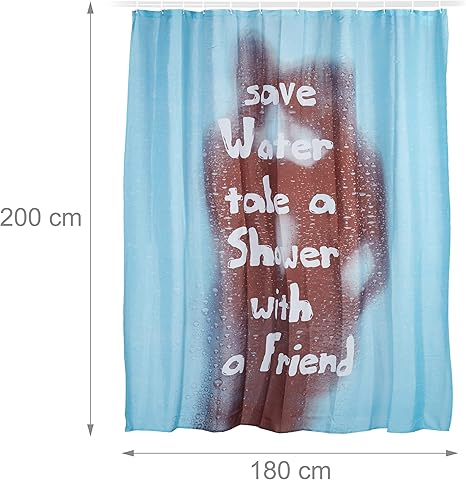 Relaxdays Save Water Turquoise Shower Curtain Washable Fabric