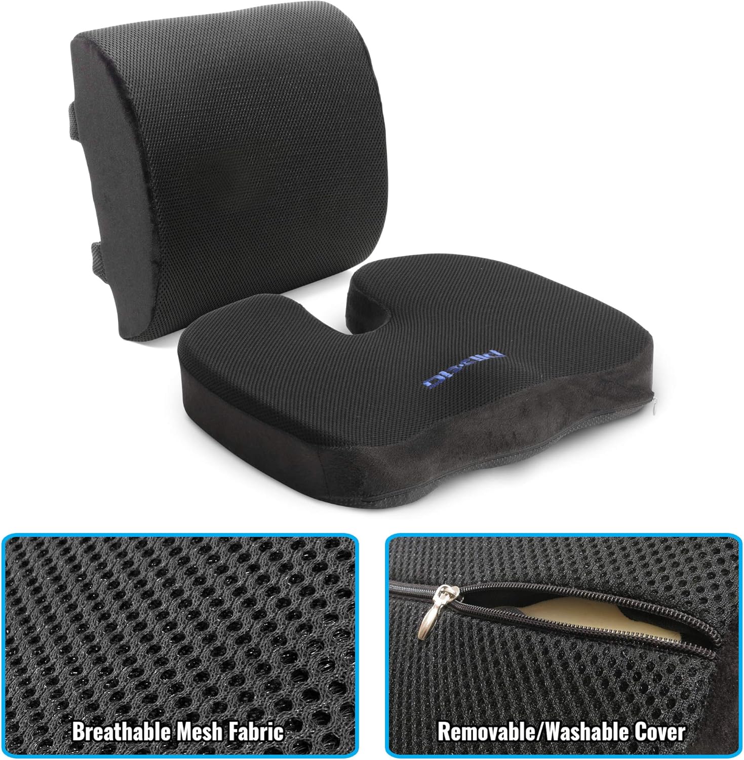 Plixio Memory Foam Seat Cushion and Lumbar Back Support Pillow- Chair Pillow for Sciatica, Coccyx, Back & Tailbone Pain Relief - Orthopedic Chair Pad for Support in Office Desk Chair and Car Seat: Home & Kitchen
