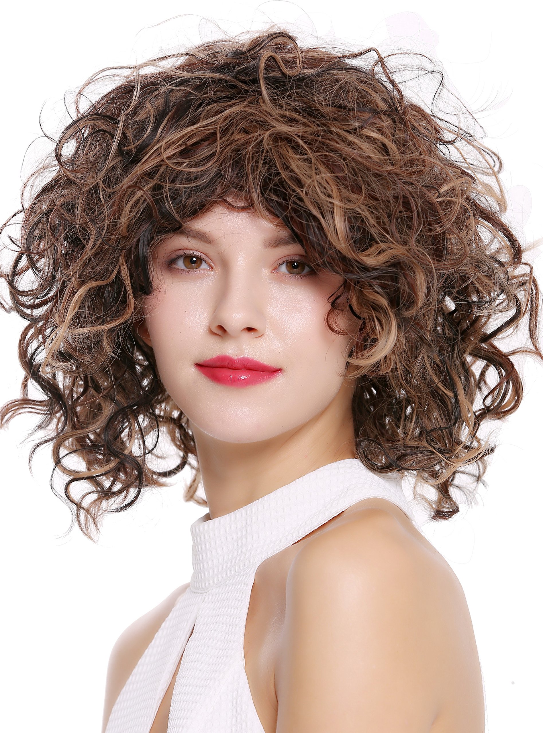 WIG ME UP - DW-2698 Lady Quality Wig short shoulder-length wild curls curly voluminous mahogany brown mix blond highlights streaked