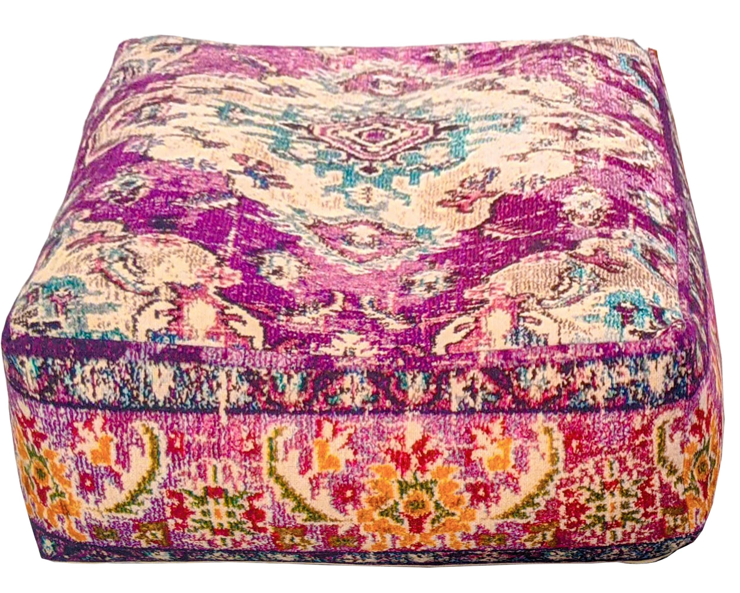 Mandala Life ART Boho Pouf Ottoman Cover - Round Floow Pillow Cushion - 24x8